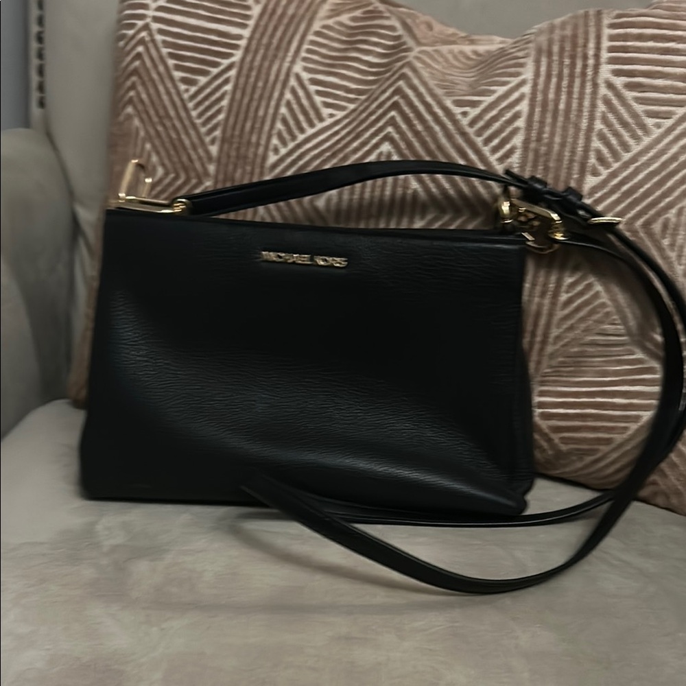Michael Kors Black Shoulder Bag with Gold Accents